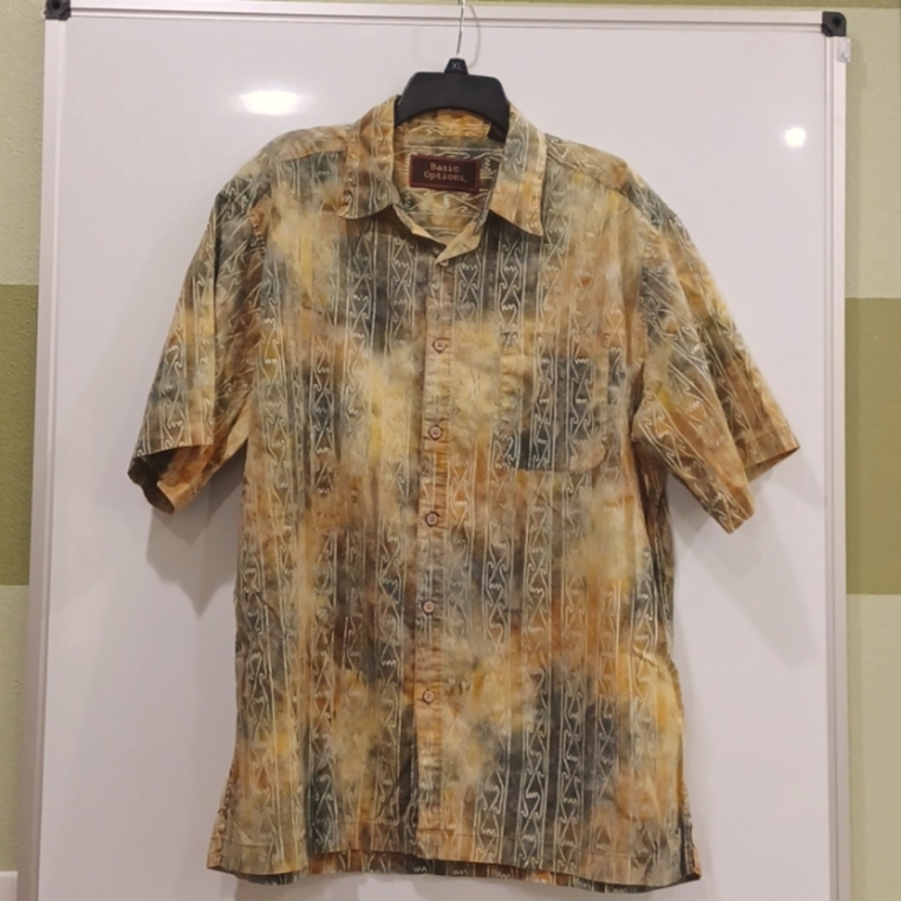 Basic Options XL Men's Tie dye pattern Green yellow Aloha Hawaiian Shirt